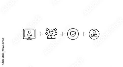 Conceptual icons representing online identity and security measures.