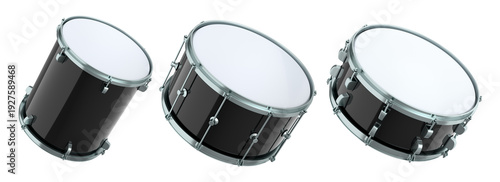 Set of drums on white background. 3d render concept of musical instrument, drum machine