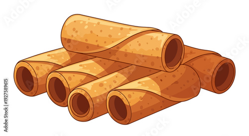Stack of Golden Rolled Pancakes or Crepes Cartoon Illustration