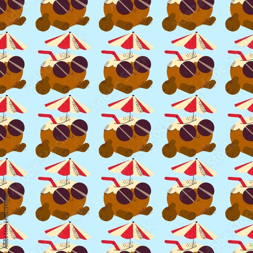 Cool Cartoon Coconut Seamless Pattern Background