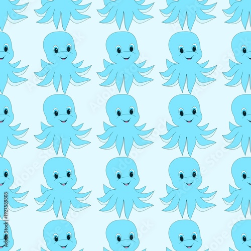 Cute Blue Octopus Seamless Pattern Background