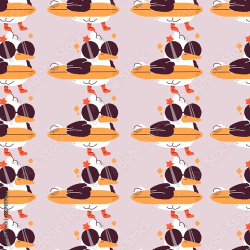Cool Cartoon Duck Seamless Pattern Background