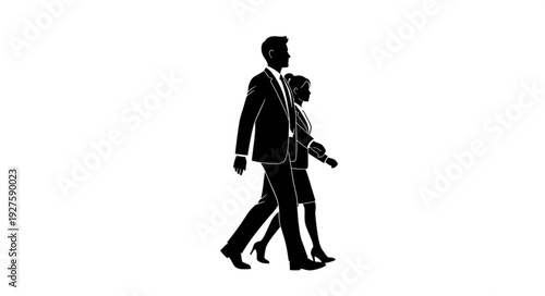 Silhouette of Man and Woman Walking.