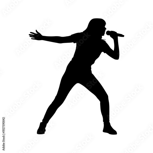 Silhouette of a Female Singer Performing on Stage with Microphone.