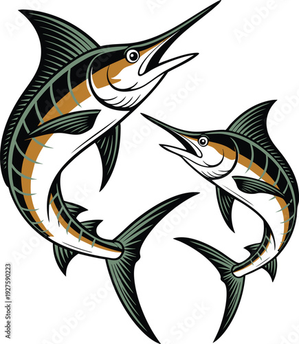 Dynamic Marlin Duo Illustration, vector, illustration, silhouette.