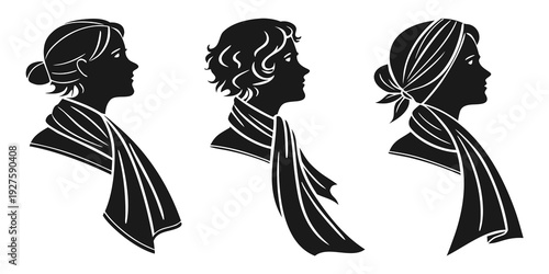 Two silhouettes of women with headscarves facing opposite directions Vector