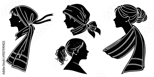 A collection of four distinct black and white headscarf designs Vector