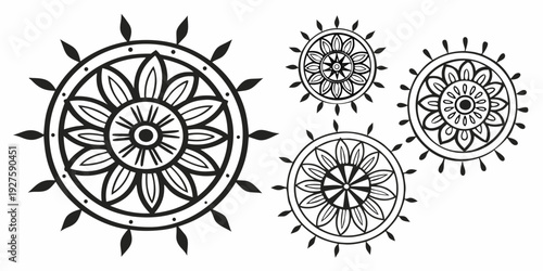 Intricate geometric patterns with circular and radial designs Vector