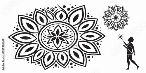 A vibrant and intricate floral design with a whimsical butterfly Vector