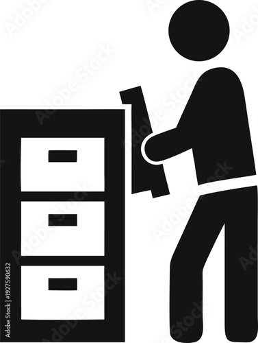 Employee efficiently filing important company documents into a cabinet for secure storage