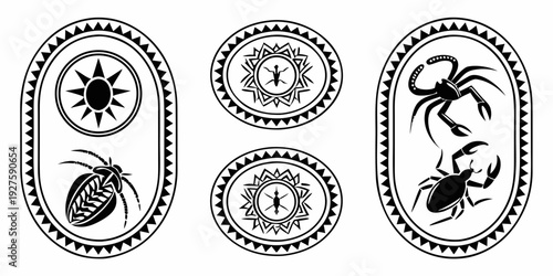 A collection of intricate and symmetrical circular patterns with floral designs. Vector