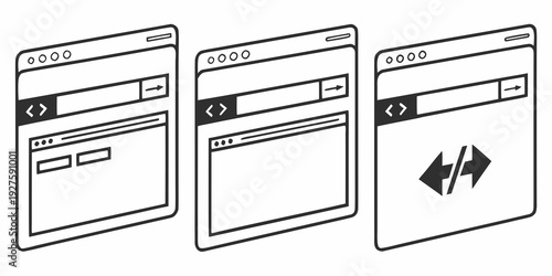 Three windows on a computer screen with different content displayed on each Vector