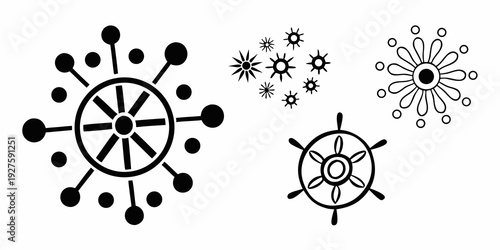 A collection of intricate geometric patterns featuring symmetrical designs and interconnected circles Vector