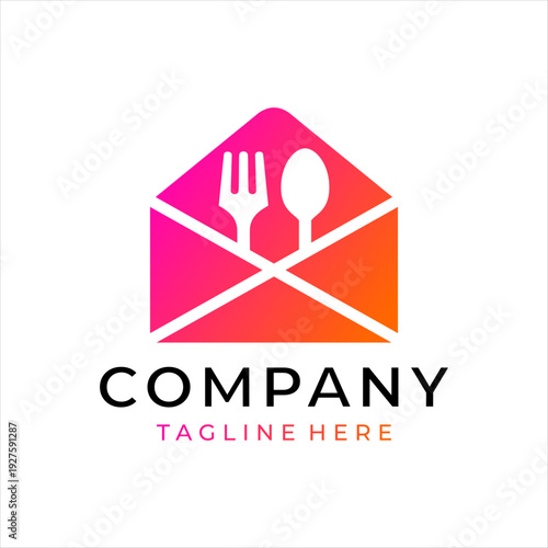 A logo that combines a fork, spoon, and mailbox. This logo is perfect for a food business.