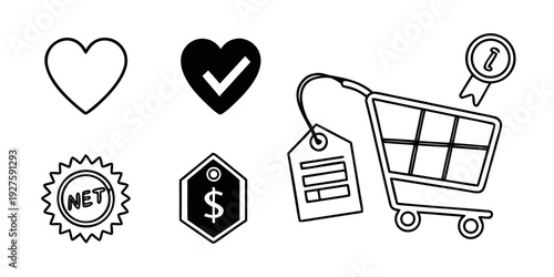 Icons representing various aspects of online shopping and customer satisfaction Vector