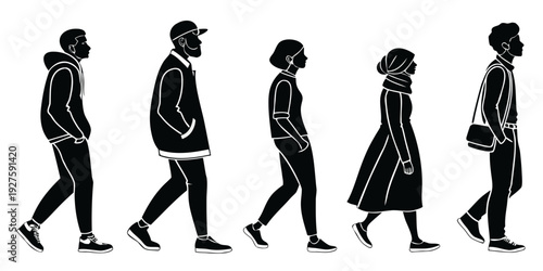 Illustration of a woman walking in different outfits and styles Vector