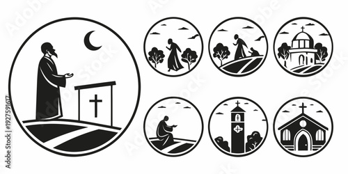 Ancient astronomer observing celestial bodies through various instruments Vector