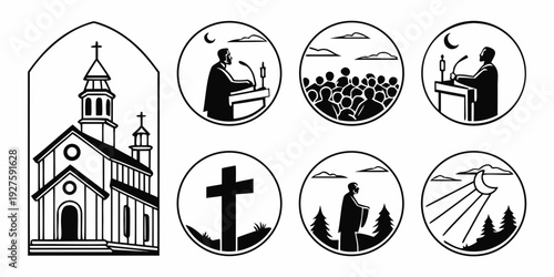 Symbols representing various aspects of religion and community Vector