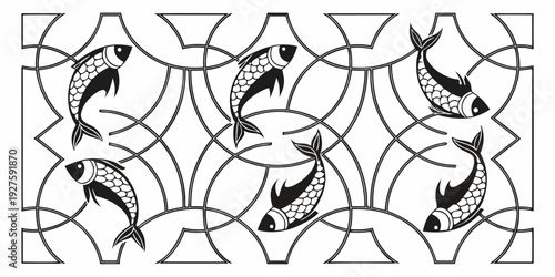 Intricate geometric patterns with interconnected lines and circular shapes Vector