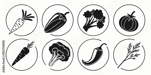 A collection of various types of seafood and their respective icons Vector
