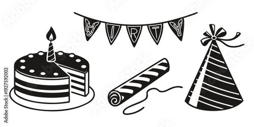 A delightful birthday celebration with cake, candles, and festive decorations Vector