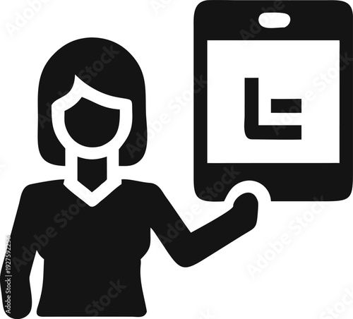 Female executive showcasing business analytics and market performance on a modern handheld mobile device