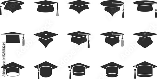 Collection of Graduation Cap Icons in Silhouette Style academic cap mortarboard