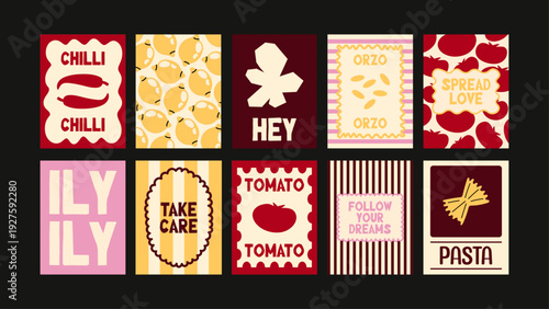 Minimal yet expressive poster series blending Mediterranean colors, pasta sketches, and fresh design elements for a warm Italian aesthetic.