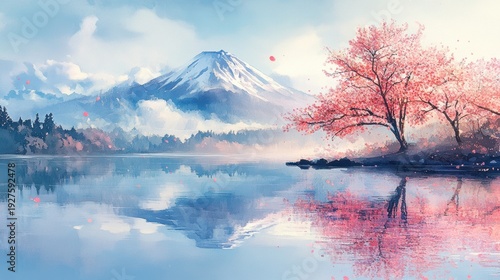 Watercolor Cherry blossom blooming flower,Sakura tree or forest side view,Cherry tree spring flower background,elements for environment and garden,botanical in spring season.