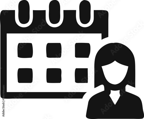 Female individual associated with timekeeping and planning shown with a calendar symbol