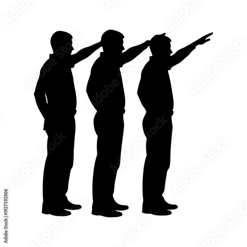 Three Men Silhouettes Performing a Unified Gesture.