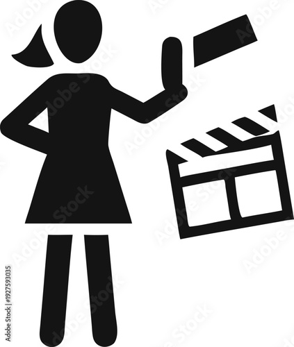Dedicated Female Filmmaker Holding a Clapperboard for Movie Production and Direction
