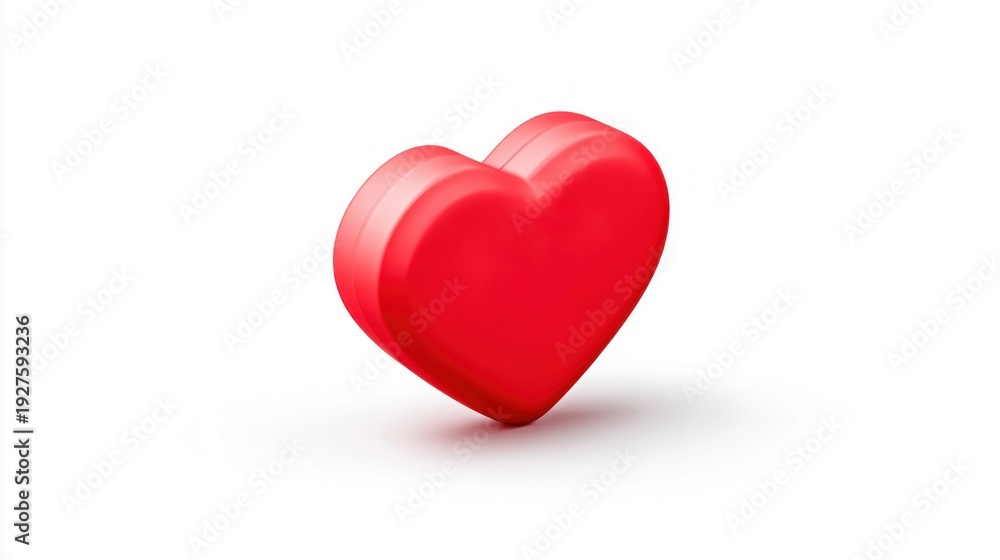 Fototapeta premium Shiny red heart shape with subtle layers and soft shadow on a clean white background