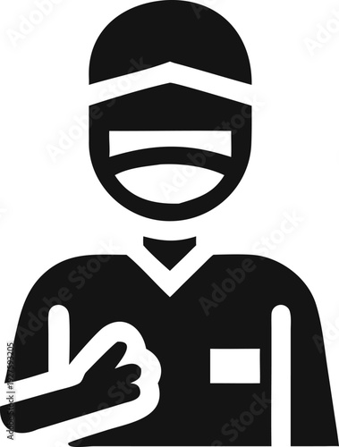 Dedicated medical professional wearing scrubs with hand over chest showing empathy