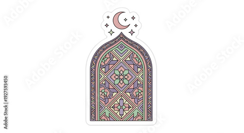 Pastel Islamic Arch Window with Moon and Stars
