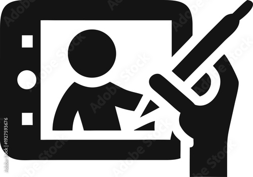 Digital user interacting with a tablet device for online profile management