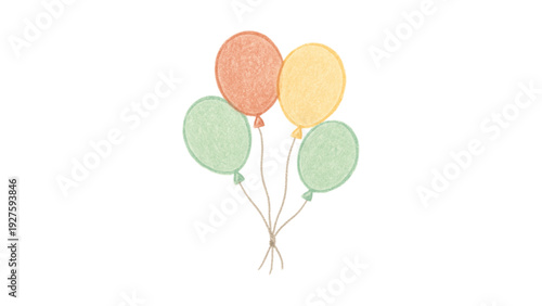 Hand Drawn Pastel Color Balloons Illustration in Crayon Style