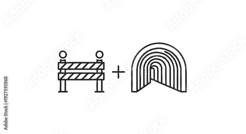 Construction Barrier and Abstract Rainbow Archway Symbol.