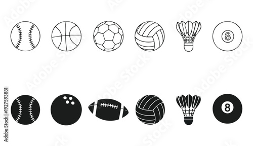 Sports balls icon set.
