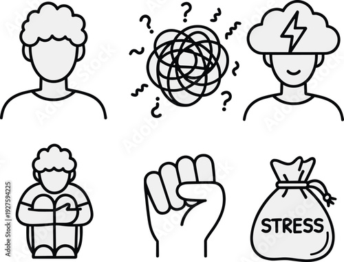 Black and white line depicting stress and anxiety line black and white mental health