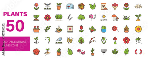 Collection of various plants and gardening icons displayed in a grid layout