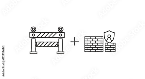 Construction Barrier and Security Wall Icon Combination.