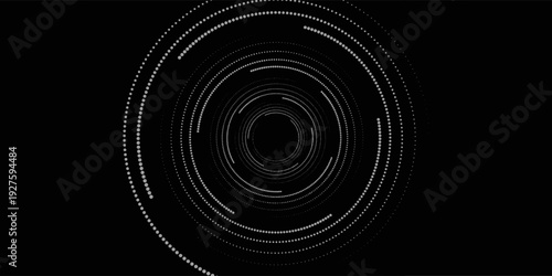 Modern abstract background. Halftone dots in circle form. Spiral logo, icon or design element. Black dots on a white background and white dots on the black side.