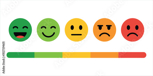 Five Emotion Faces From Happy To Sad With A Rating Bar On White Background neutral