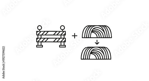 Construction Barrier and Stacked Wood Logs Iconography.