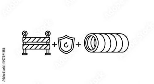 Construction Barrier Shield and Pipe Iconography.