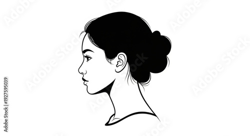 Profile illustration of a young woman with her hair in a bun.