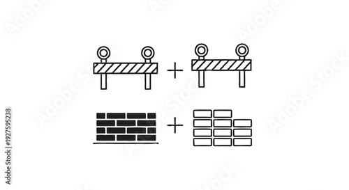 Construction Barriers and Brick Stacks Illustration.