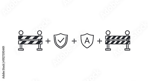 Construction Barriers Shield Checkmark and Letter A Icons.