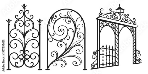 Cuadro en lienzo Intricate iron gates showcasing various designs and architectural styles Vector